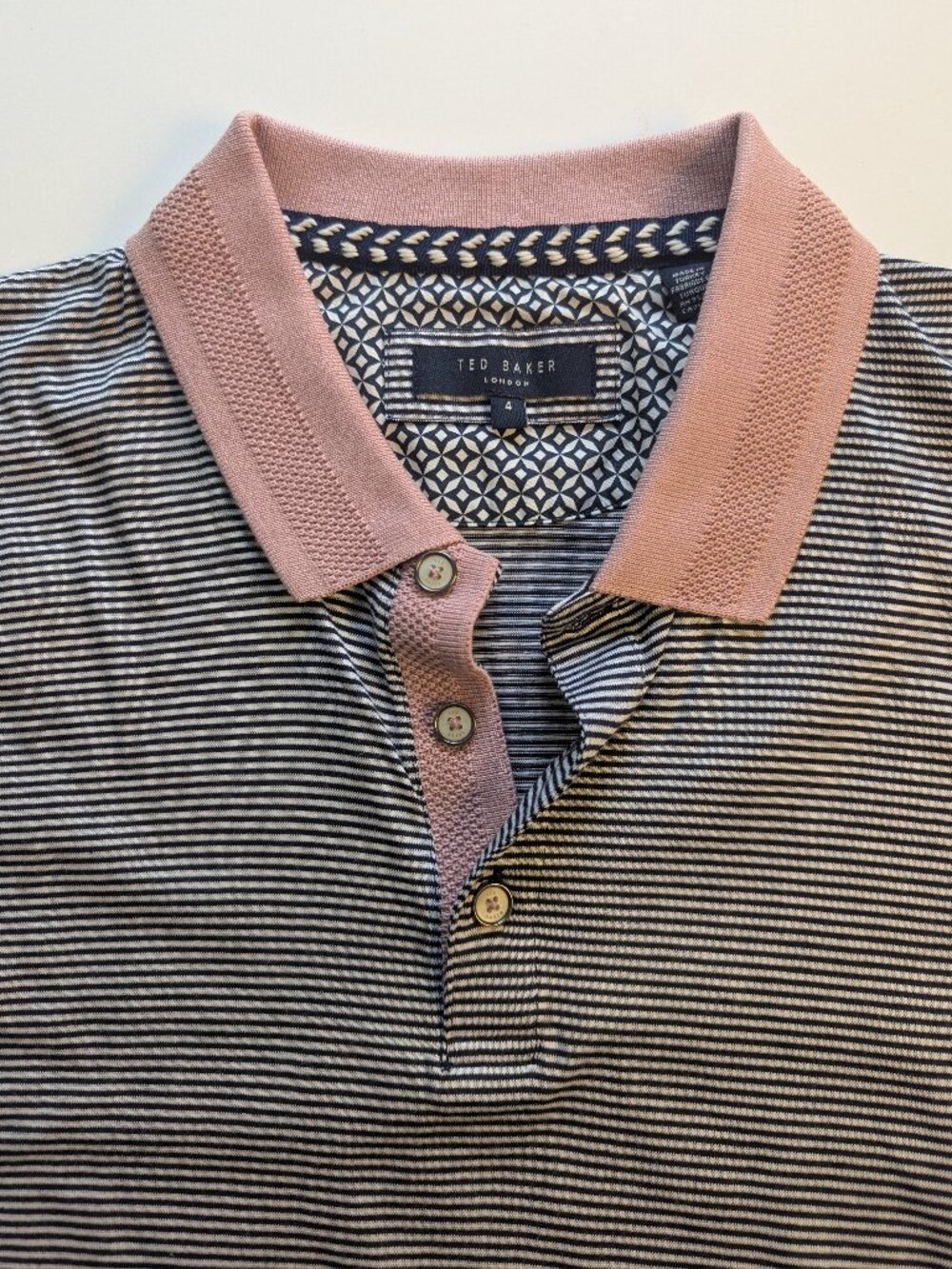 Ted Baker London Men's Polo Shirt - 100% Cotton, Black & Gery Stripes Size 4